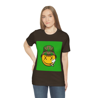 Blazed Happy Face With Hat & Pot Leafs, Unisex Jersey Short Sleeve Tee