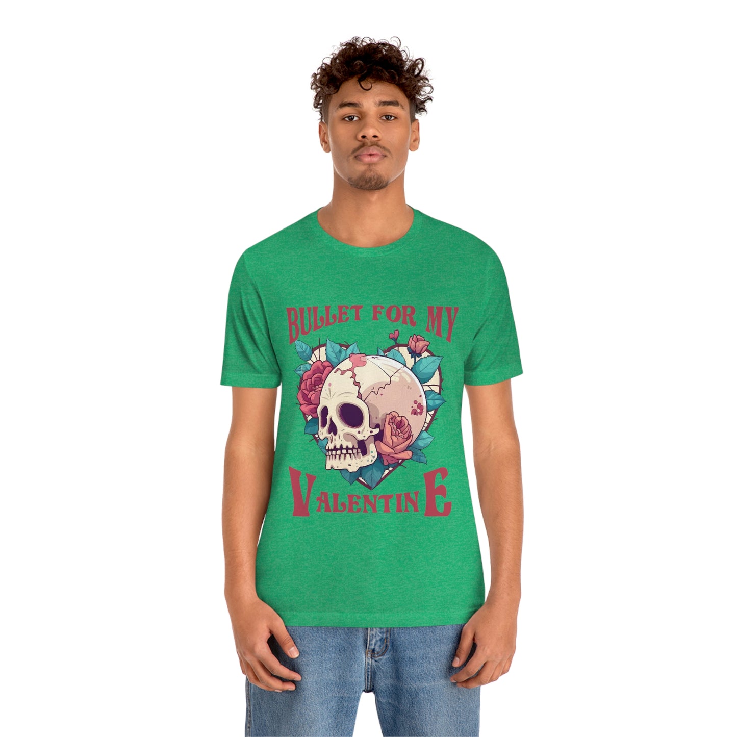 Bullet For My Valentine Skull With Red Roses Unisex Jersey Short Sleeve Tee