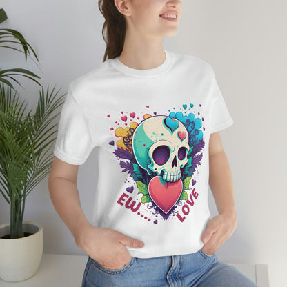 Ew Love Valentine Skull  With Pink And Blue Hearts Unisex Jersey Short Sleeve Tee