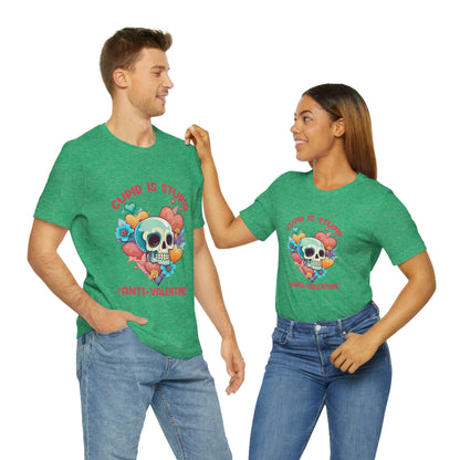 Stupid Cupid #Anti-Valentine Skull With Hearts & Flowers Unisex Jersey Short Sleeve Tee