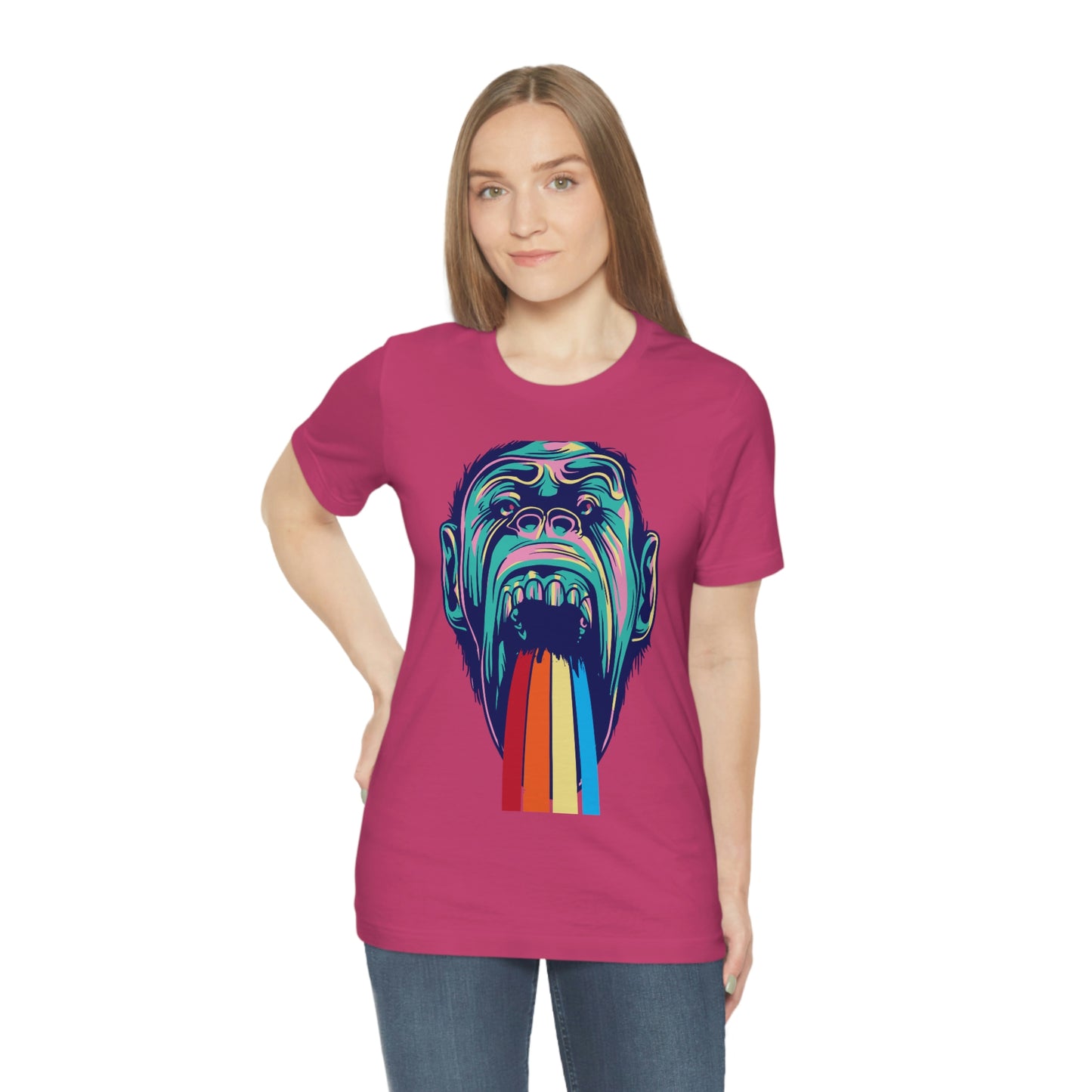 Color Ape Pouring flowing Rainbow Out His Mouth, Unisex Jersey Short Sleeve Tee