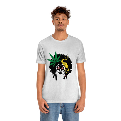 Skull Pot Smoking Indian, Unisex Jersey Short Sleeve Tee