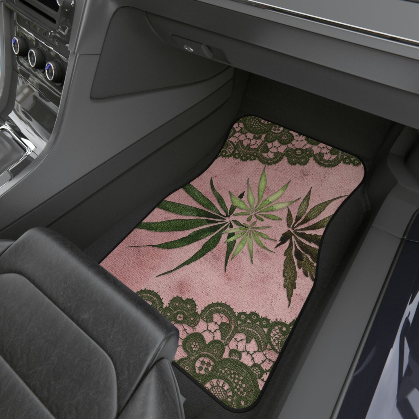 Grey Lace Gorgeous Pink Designed Marijuana 420 Weed Leaf Mats (Set of 4)