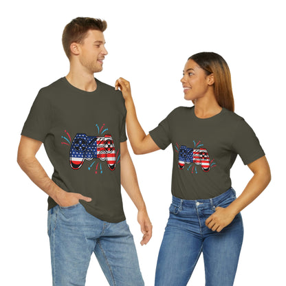 American Flag, Fourth Of July 4th , American Flag Game Controller Unisex Jersey Short Sleeve Tee