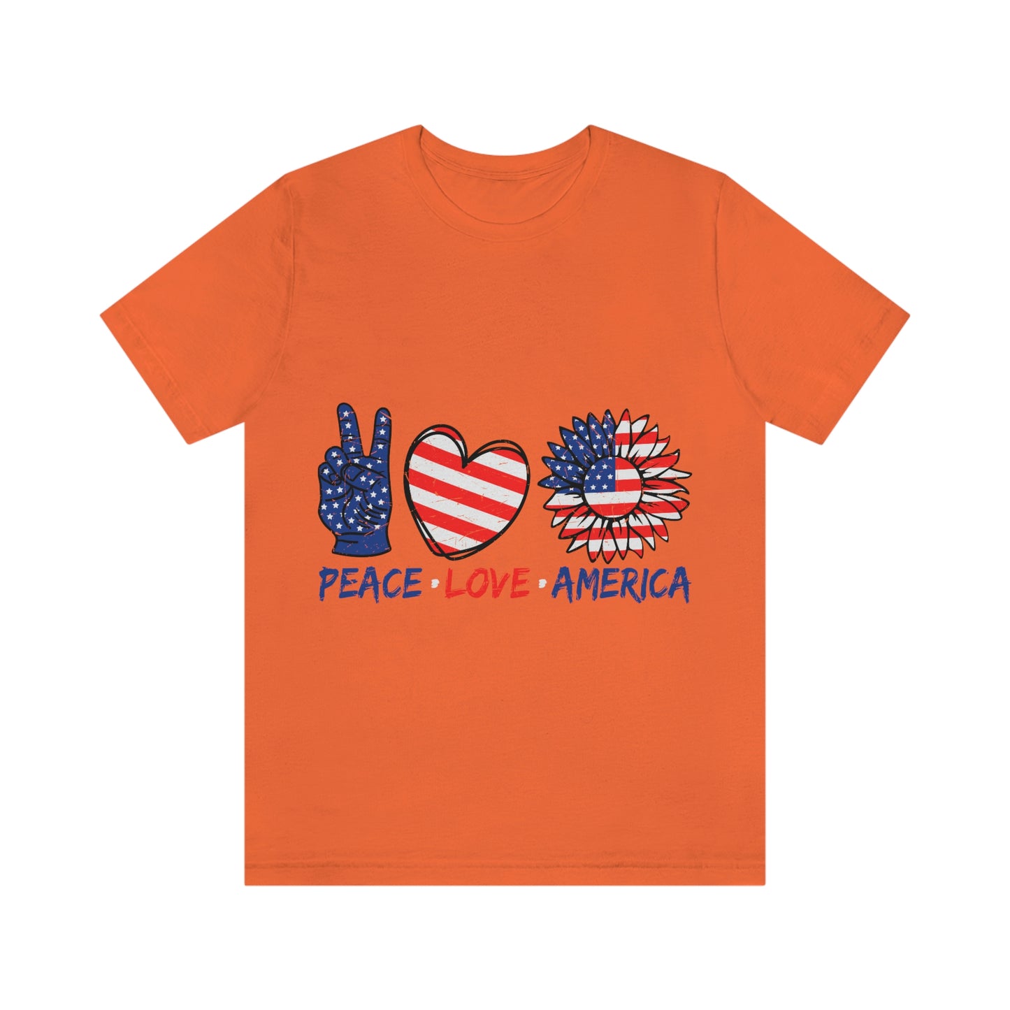 Peace Fingers , Love Heart , America Flag Design Unisex Jersey Short Sleeve Tee