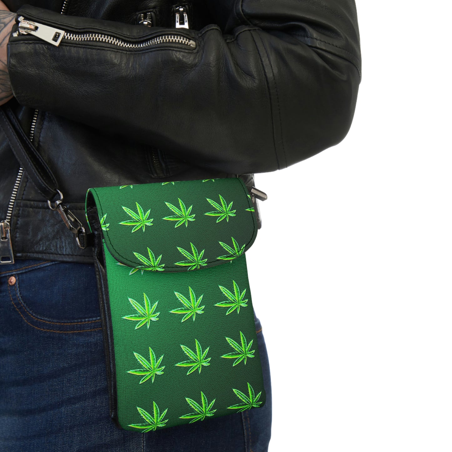 Green Leaf Marijuana Pot Weed Leaf 420 Leaf Small Cell Phone Wallet