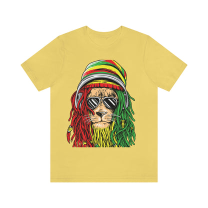 Reggae Lion With Dread locks with Hat, Unisex Jersey Short Sleeve Tee