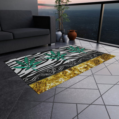 Gold And Zebra White And Black Marijuana Pot Weed Leaf 420 Weed Pot Marijuana Leaf Outdoor Rug