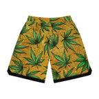 Gold And Green Marijuana Pot Weed Leaf With Gold Background 420 Basketball Rib Shorts (AOP)