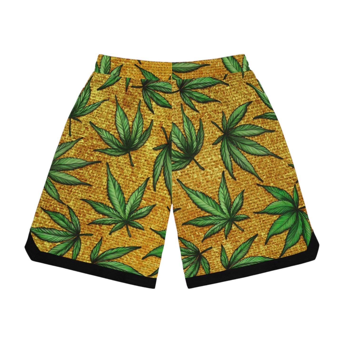 Gold And Green Marijuana Pot Weed Leaf With Gold Background 420 Basketball Rib Shorts (AOP)