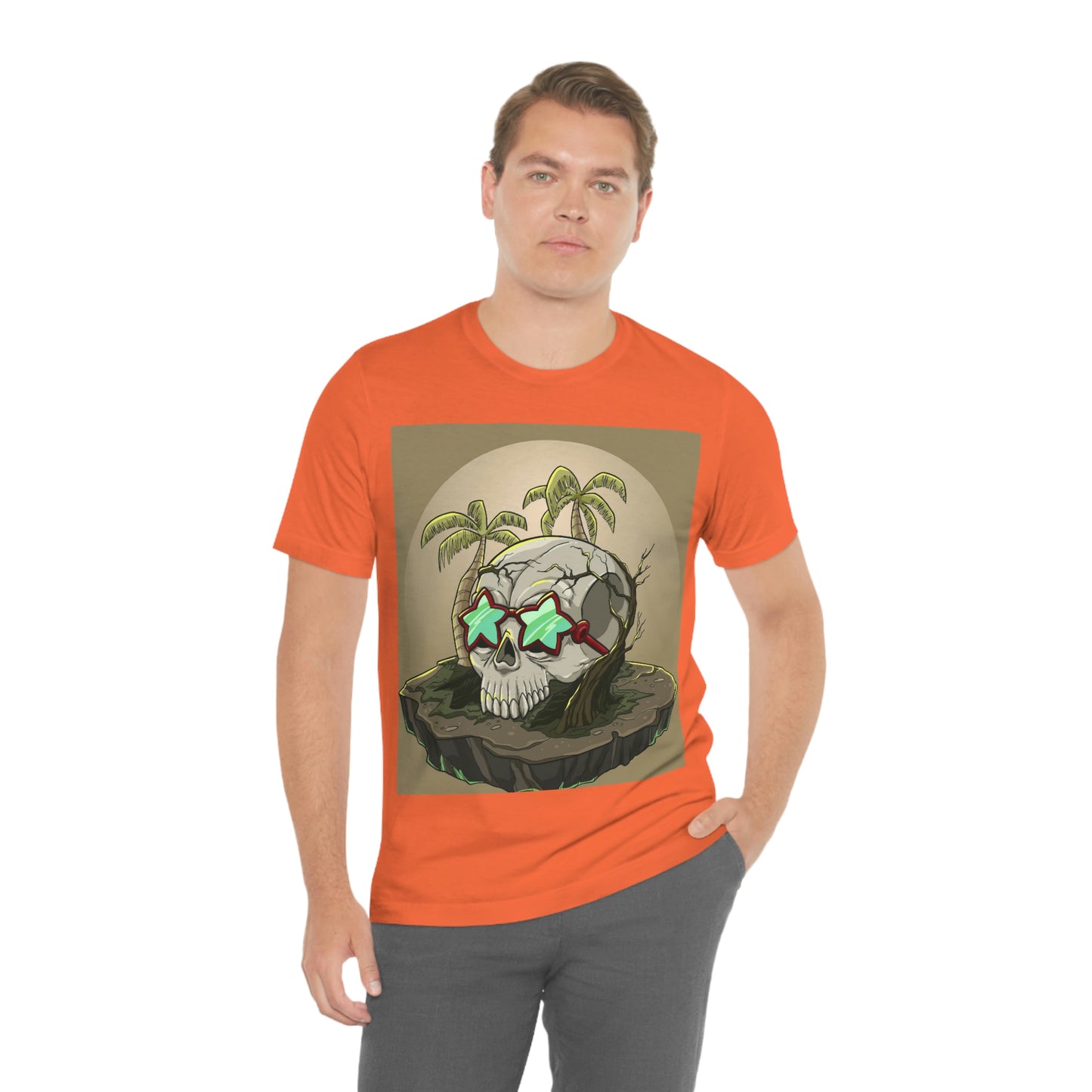 Tropical Island & Skull, Unisex Jersey Short Sleeve Tee