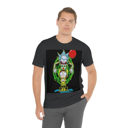 Scary Clown With Red Balloon And Kid In Yellow Rain Jacket - It Cover Unisex Jersey Short Sleeve Tee