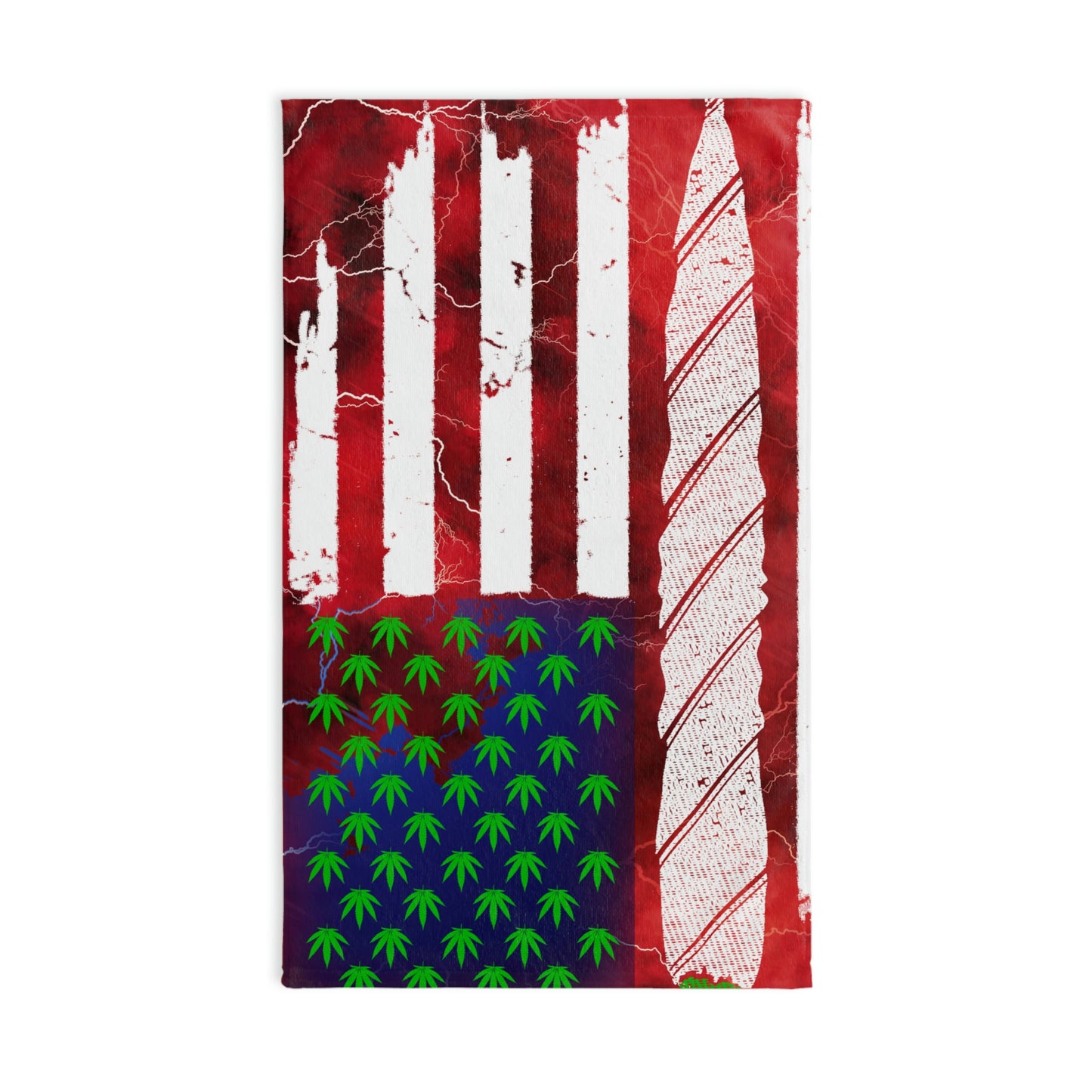 Flag Red, White And Blue Beautiful Red Background With Marijuana Pot Weed 420 Hand Towel