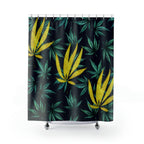 Large Gold Leaf Marijuana Pot Weed 420 With Green Leaf Background Shower Curtains