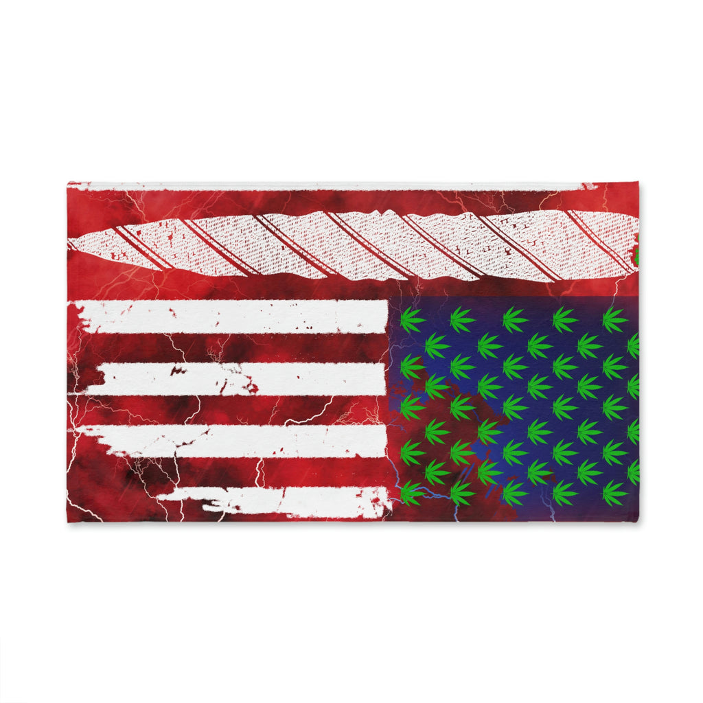 Flag Red, White And Blue Beautiful Red Background With Marijuana Pot Weed 420 Hand Towel