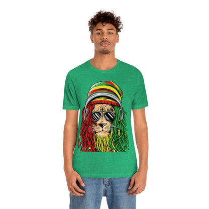 Reggae Lion With Dread locks with Hat, Unisex Jersey Short Sleeve Tee