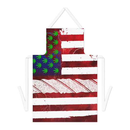 Flag Red, White And Blue Beautiful Red Background With Marijuana Pot Weed 420 Leaf Adult Apron