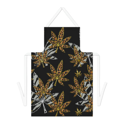 Gold And Zebra Marijuana Pot Weed Leaf 420 Marijuana Leaf Adult Apron