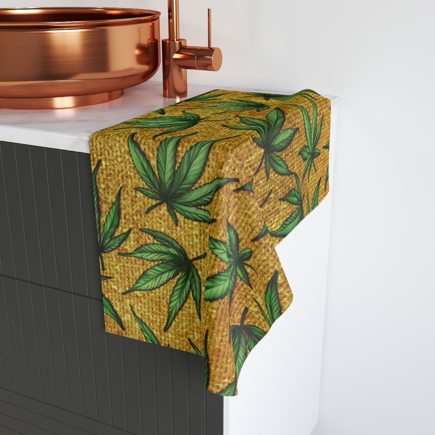 Gold And Green Marijuana Pot Weed Leaf With Gold Background 420 Towel