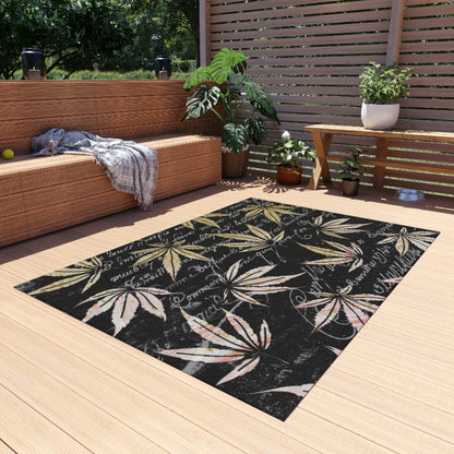 Gold And Black 420 Weed Pot Marijuana Leaf Outdoor Rug