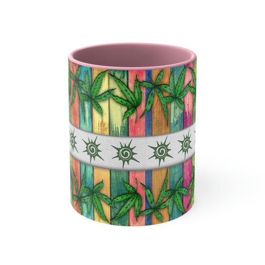 Beautiful Multicolored Pot, Weed, Marijuana Leaf Accent Coffee Mug, 11oz