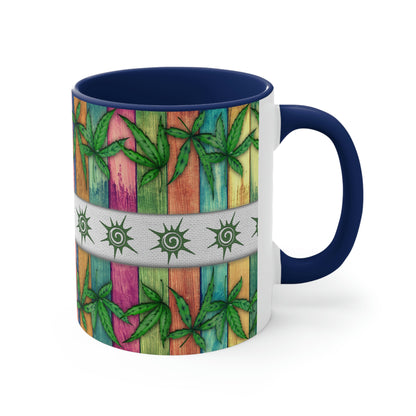 Beautiful Multicolored Pot, Weed, Marijuana Leaf Accent Coffee Mug, 11oz