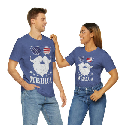 American Flag Sunglass Beard And Merican With Stars Unisex Jersey Short Sleeve Tee