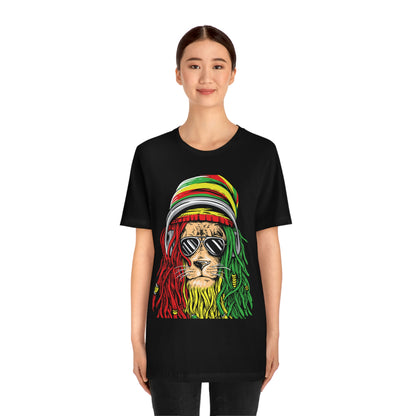 Reggae Lion With Dread locks with Hat, Unisex Jersey Short Sleeve Tee