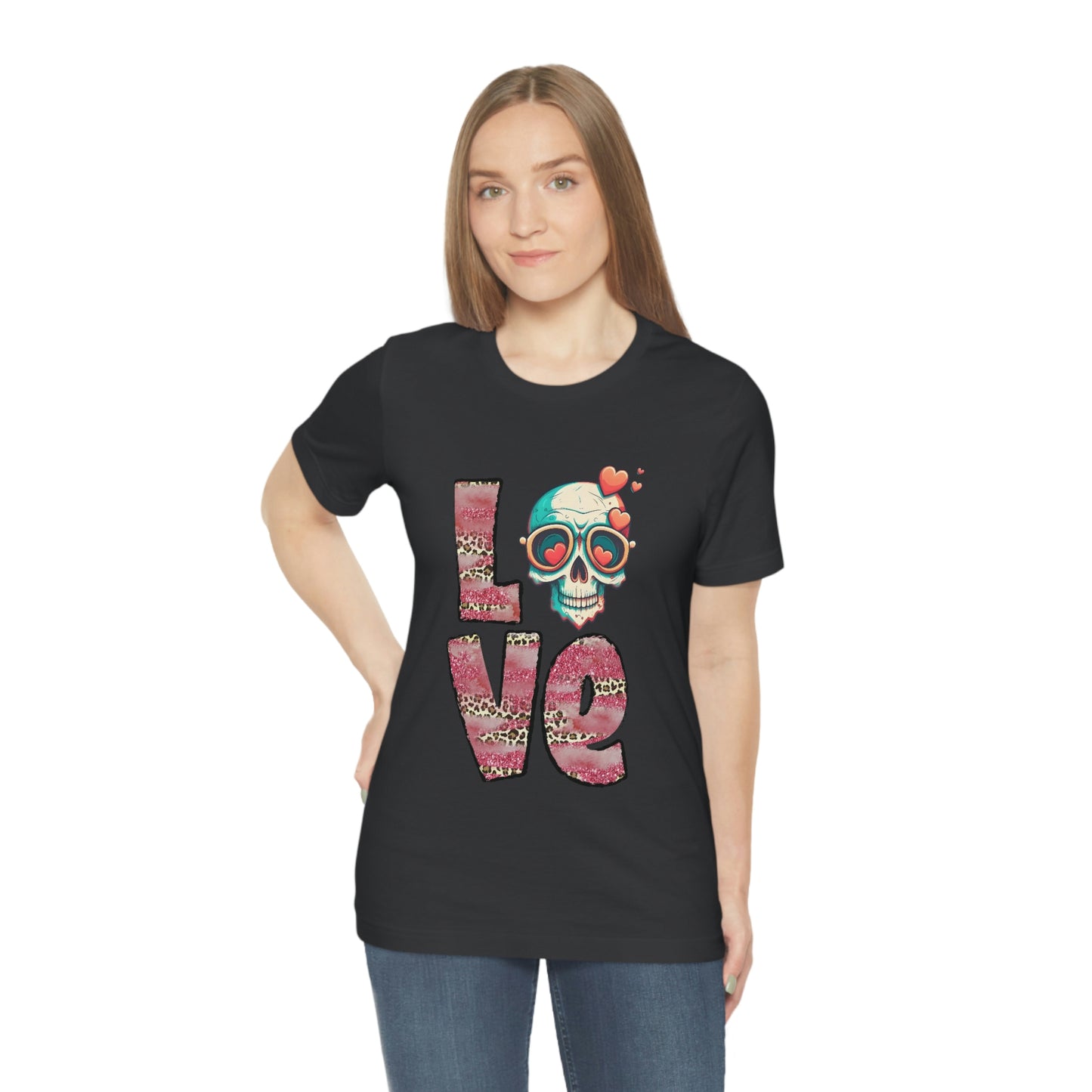 Love Valentine Skull With Red Roses Unisex Jersey Short Sleeve Tee