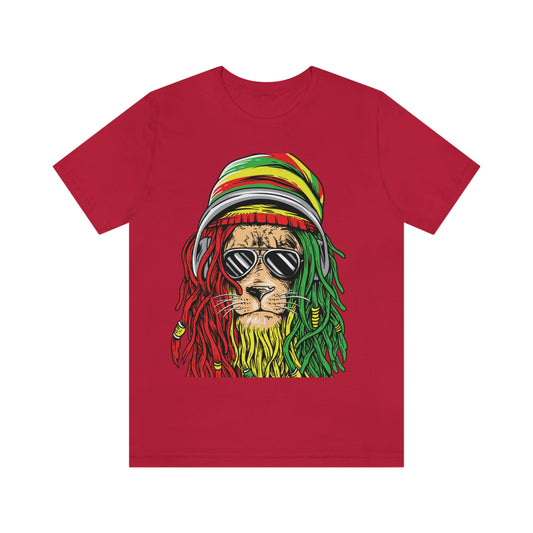 Reggae Lion With Dread locks with Hat, Unisex Jersey Short Sleeve Tee