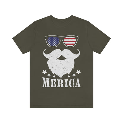 American Flag Sunglass Beard And Merican With Stars Unisex Jersey Short Sleeve Tee