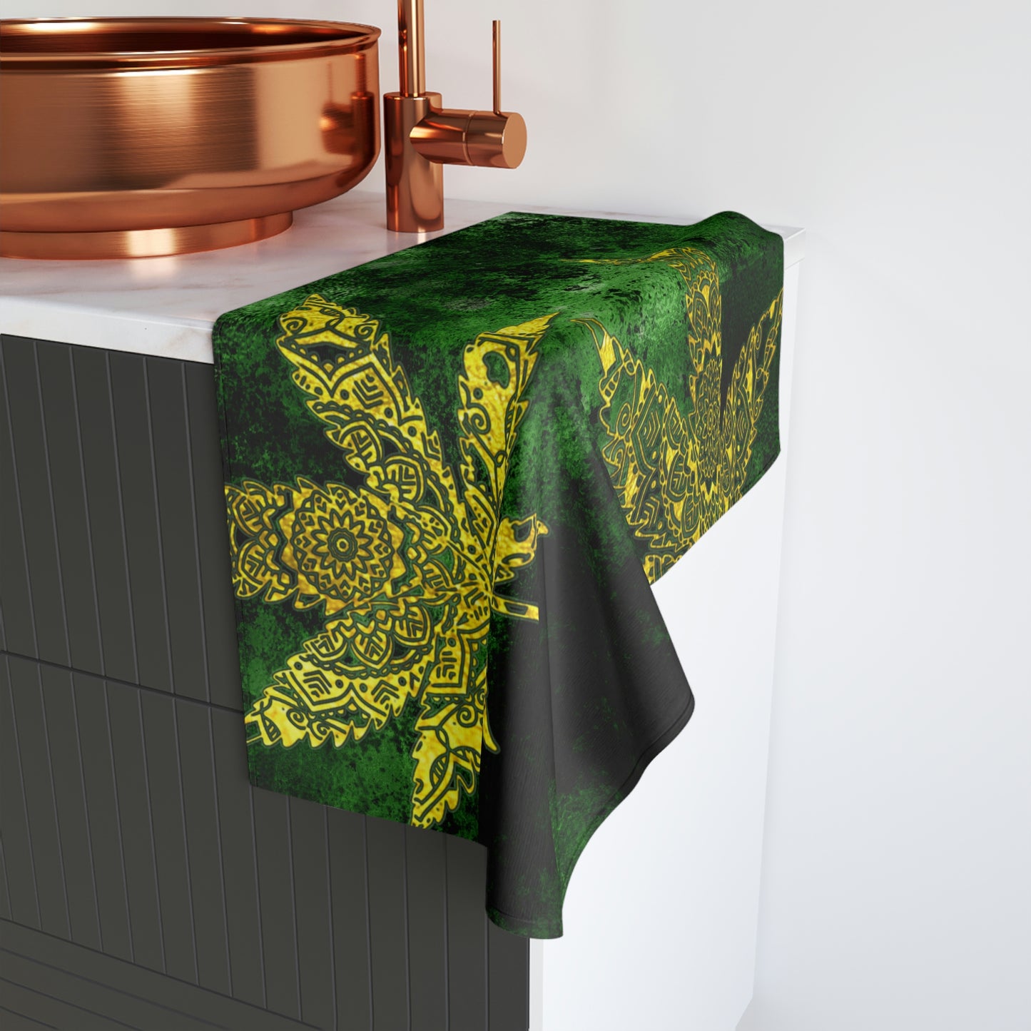 Gorgeous Designed Gold Leaf With Multigreen Background Marijuana Pot Weed 420, Hand Towel