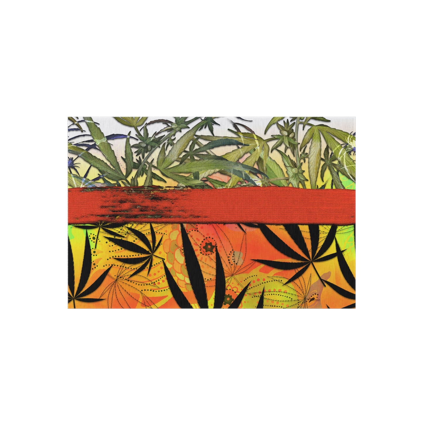 Beautiful Redish Orange Banded Marijuana 420 Pot Weed Leaf Outdoor Rug