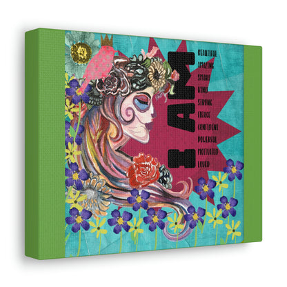 I AM Beautiful Amazing Smart Kind Amazing And More Skull Flowers Green Canvas Gallery Wraps