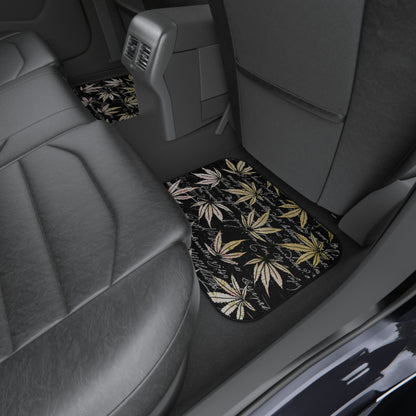 Gold And Black 420 Weed Marijuana Leaf Car Mats (Set of 4)