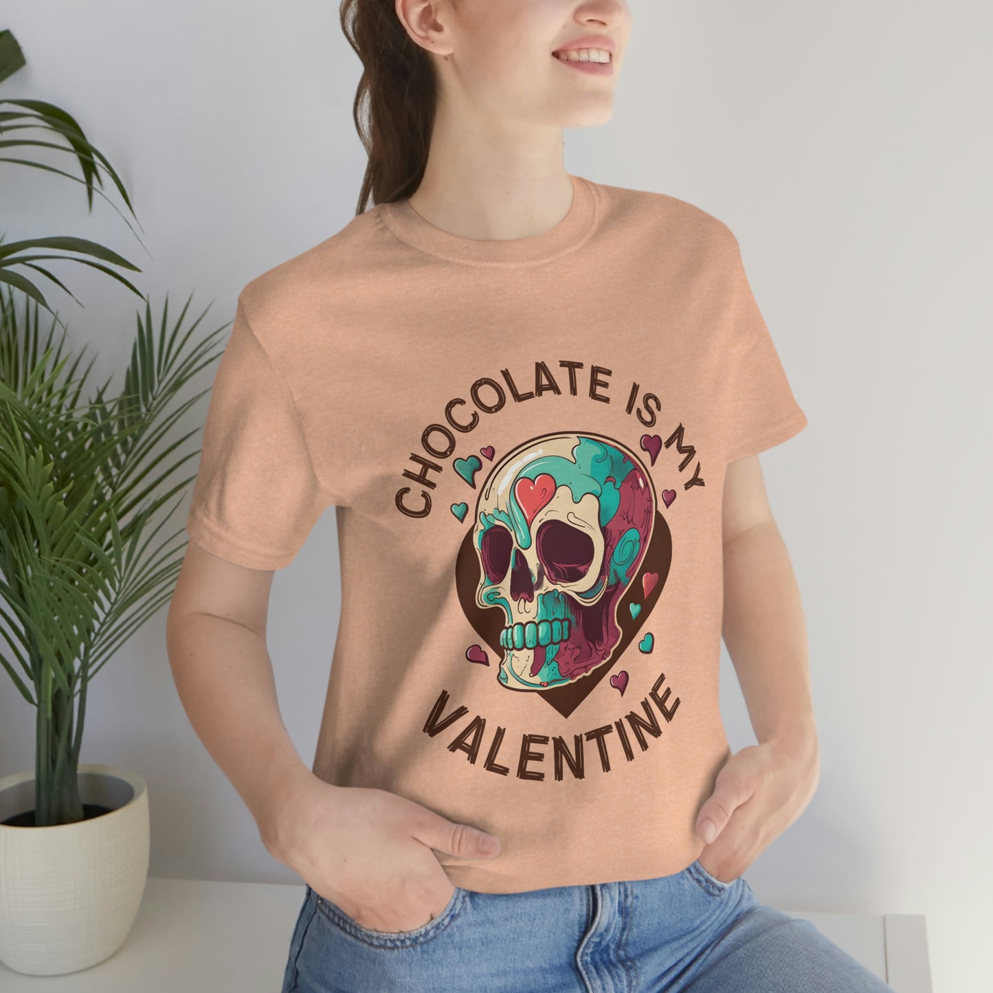 Chocolate Is My Friend My Valentine Skull Unisex Jersey Short Sleeve Tee