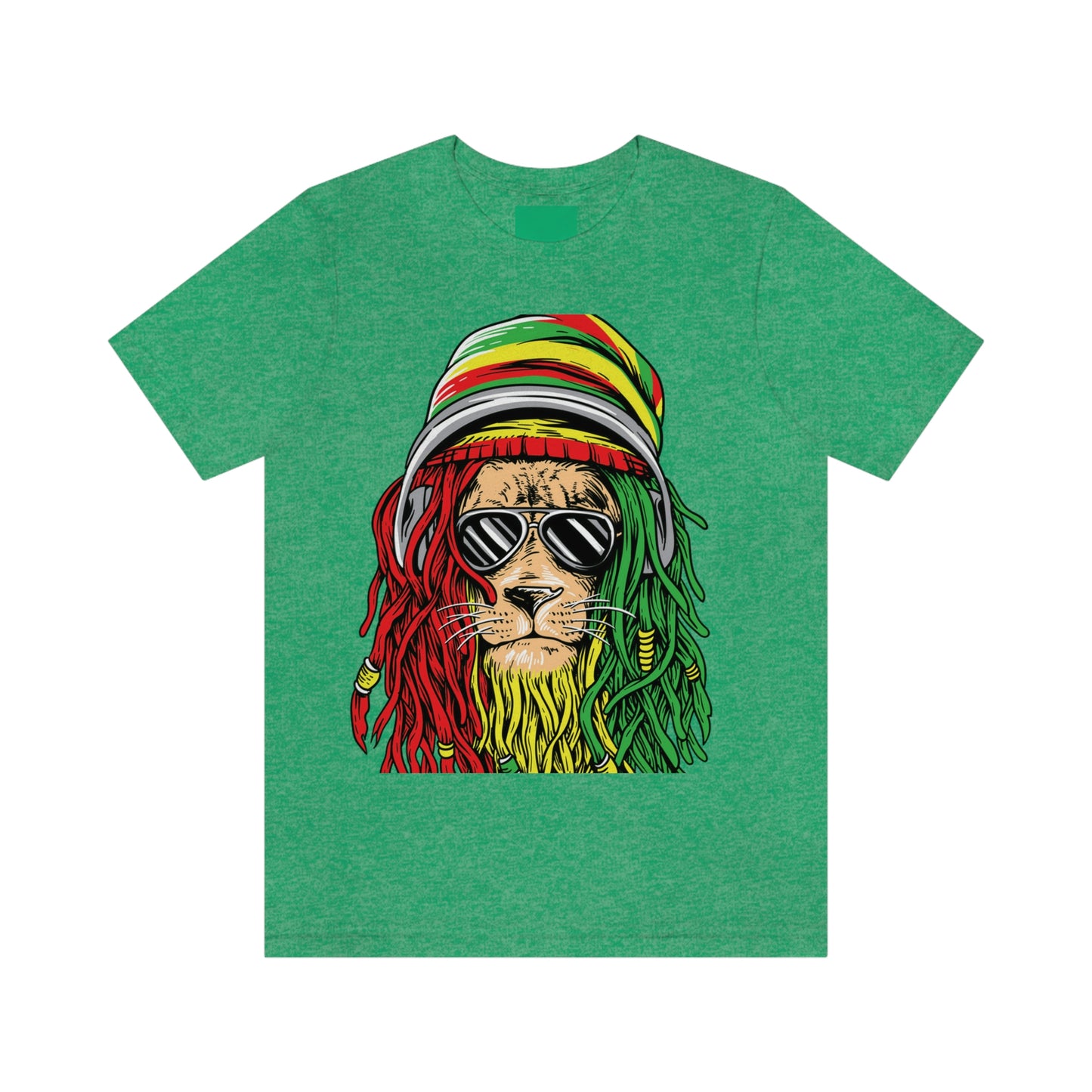 Reggae Lion With Dread locks with Hat, Unisex Jersey Short Sleeve Tee