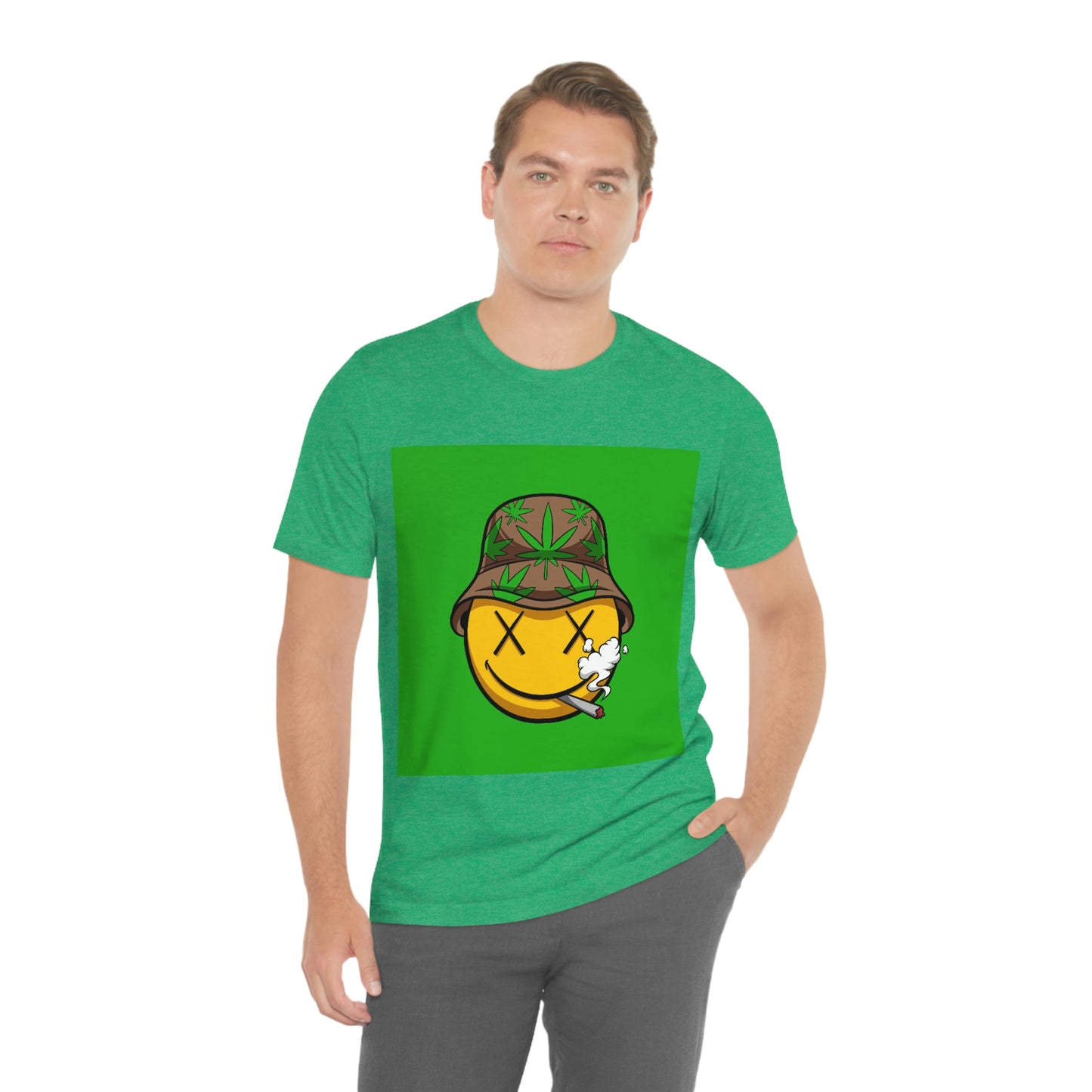 Blazed Happy Face With Hat & Pot Leafs, Unisex Jersey Short Sleeve Tee