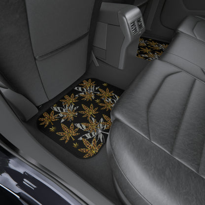 Gold And Zebra Marijuana Pot Weed Leaf 420 Marijuana Leaf Car Mats (Set of 4)