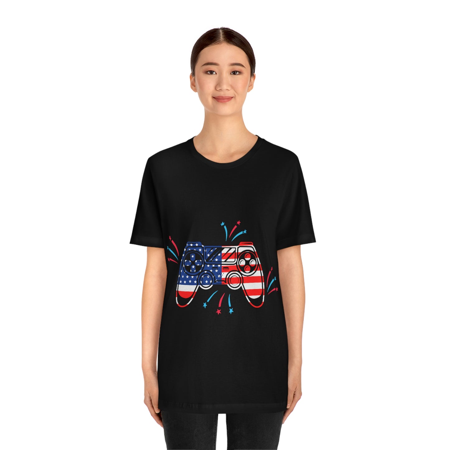 American Flag, Fourth Of July 4th , American Flag Game Controller Unisex Jersey Short Sleeve Tee