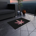 Sassy Single Pink Marijuana 420 Weed Leaf With Black Background 420 Weed Marijuana Leaf Outdoor Rug