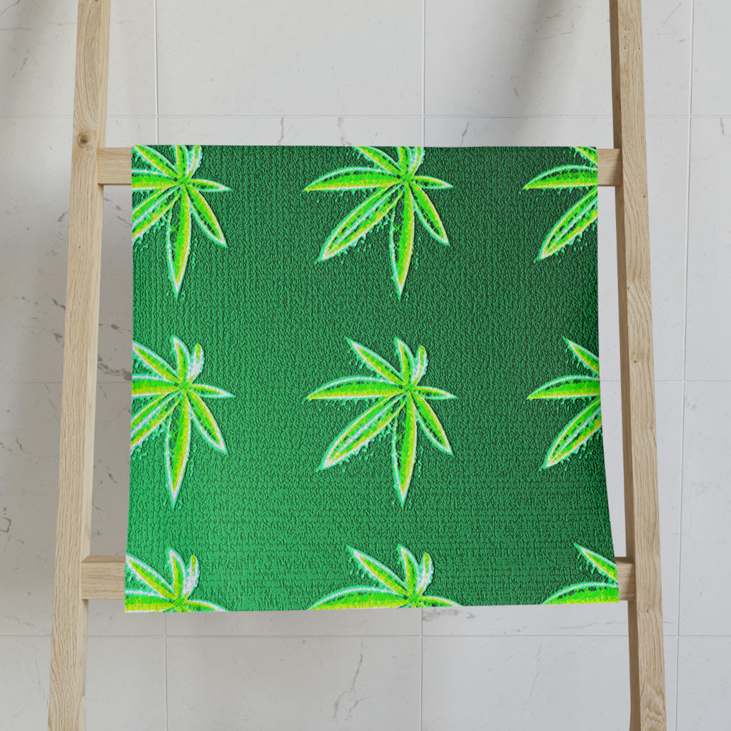 Green Leaf Marijuana Pot Weed Leaf 420 Hand Towel