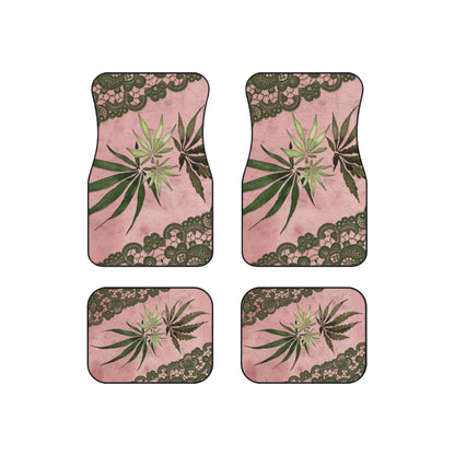 Grey Lace Gorgeous Pink Designed Marijuana 420 Weed Leaf Mats (Set of 4)