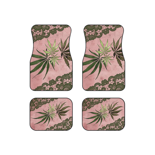 Grey Lace Gorgeous Pink Designed Marijuana 420 Weed Leaf Mats (Set of 4)