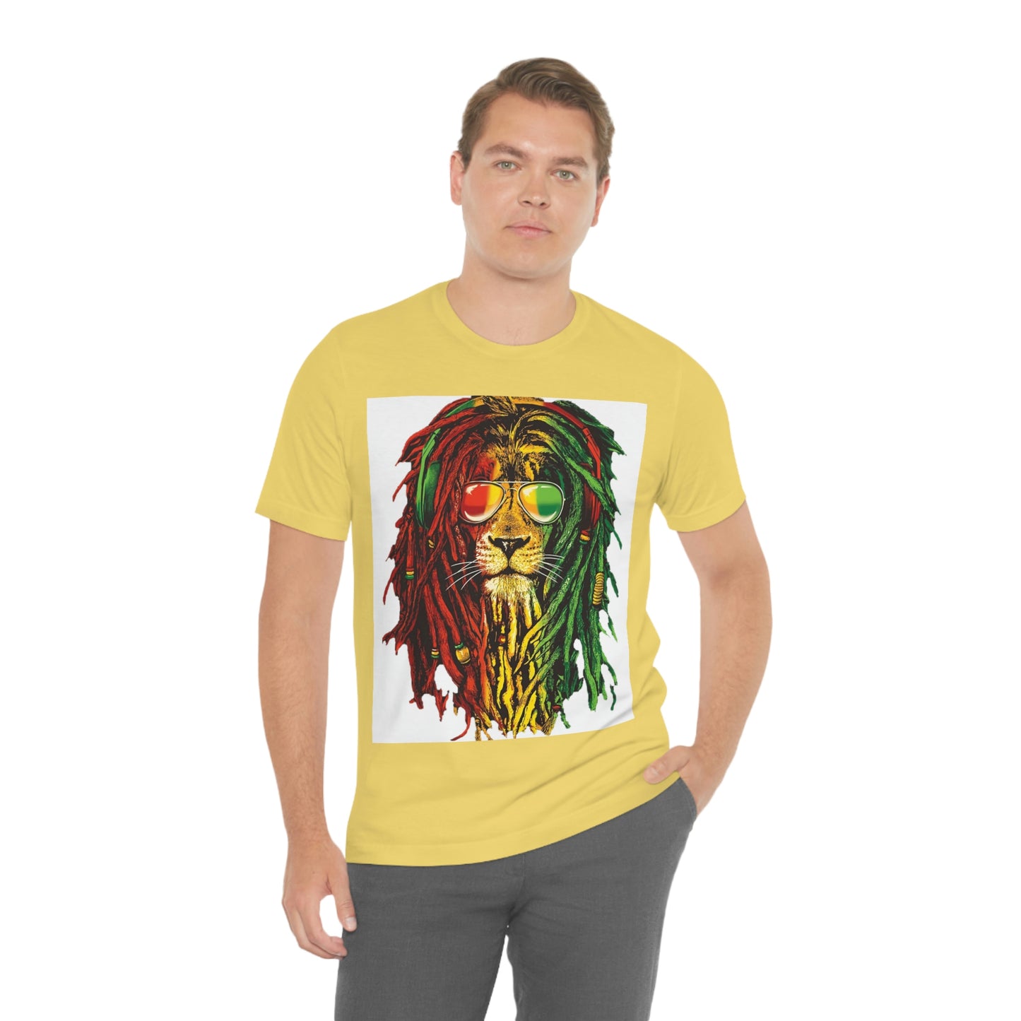 Reggae Lion With Dread locks, Unisex Jersey Short Sleeve Tee