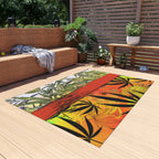 Beautiful Redish Orange Banded Marijuana 420 Pot Weed Leaf Outdoor Rug