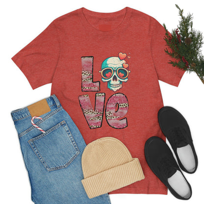 Love Valentine Skull With Red Roses Unisex Jersey Short Sleeve Tee