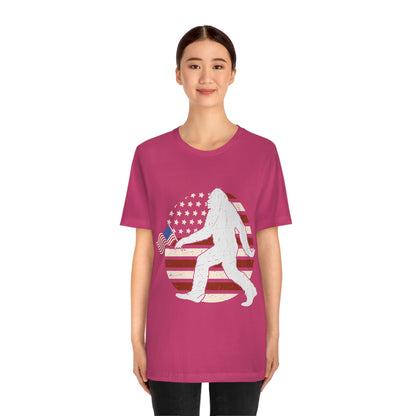 Big Foot American Flag, Fourth Of July 4th Unisex Jersey Short Sleeve Tee