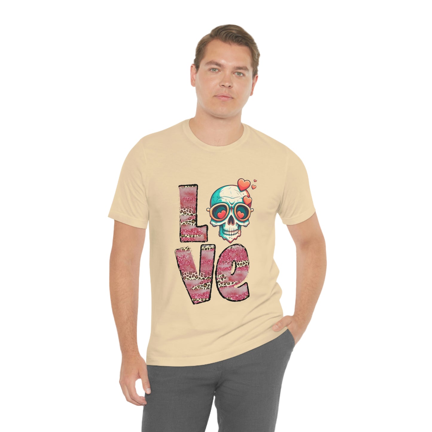 Love Valentine Skull With Red Roses Unisex Jersey Short Sleeve Tee