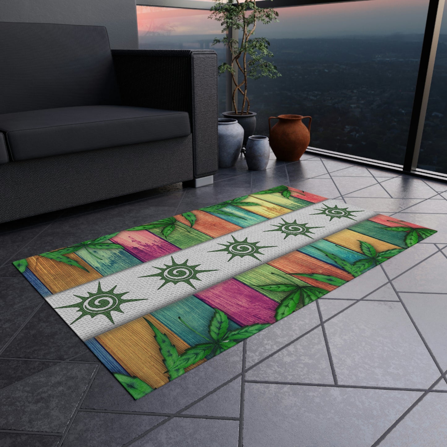 Beautiful Pink Blue Purple Multicolored 420 Weed Pot Marijuana Leaf Outdoor Rug